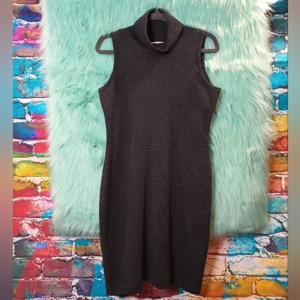Calvin Klein Black Sleeveless Ribbed Cowl Neck Knit Sweater Dress Size M